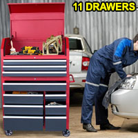 11 Drawers Rolling Tool Chest Tool Storage Cabinet Roller Cabinet Workshop Storage System Tool Organizer Equipped with Casters, Handle for Garage Workshop Warehouse Repair Shop