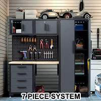 7-Pcs Workshop Set Garage Cabinets and Storage System with Steel Cabinet Drawers, Workbench, Pegboard for Garage Tool Organization