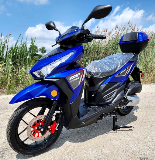 200cc 4 Stroke BLUE 200 Scooter LED Gas Fully ZINGER EFI Lights W/ Moped Assembled 