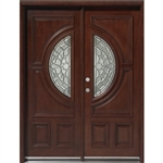 Solid Wood Mahogany 30'' Center Moon Exterior Double Door Unit