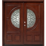 Solid Wood Mahogany 36'' Half Circle Exterior Double Door Unit