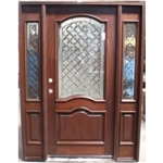 Solid Wood Cherry Double Arch Contemporary Glass With Sidelights Exterior Pre-Hung Door