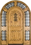 Solid Wood Knotty Alder Arched 8' Exterior Door with Sidelights