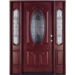 Solid Wood Mahogany Oval Contemporary Glass With Sidelights Exterior Pre-Hung Door