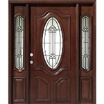 Solid Wood Mahogany Oval Victorian Glass With Sidelights Exterior Pre-Hung Door
