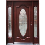 Solid Wood Mahogany Full Oval With Sidelights Exterior Pre-Hung Door