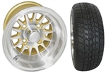 Brand New Lifted Golf Cart Tires and 10" Gold RHOX Phoenix Machined Wheels Set