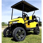 EZGO 48 Volt Rxv Custom Yellow Golf Cart 2 Tone Seats & 6" Lift