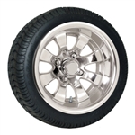 4 Brand New 205x30-12 Ultra GT Tires on 12x7 Full 8 Spoke Spider Polished Golf Cart Wheels