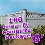 100 ft Complete Solid PVC Vinyl Privacy Fence 6' Wide Fencing Package w/ Accent Top