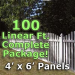 100 ft Complete Solid PVC Vinyl Open Top Arched Picket Fencing Package - 4' x 6' Fence Panels w/ 3" Spacing