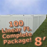 100 ft Complete Solid PVC Vinyl Semi-Privacy Fence 8' Wide Fencing Package