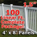 100 ft Complete Solid PVC Vinyl Closed Top Picket Fencing Package - 4' x 8' Fence Panels w/ 1.5" Spacing