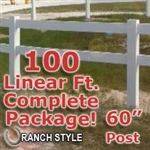 100 ft Complete Solid 2 Rail Ranch PVC Vinyl Fence Fencing Package - Two Rail Fence
