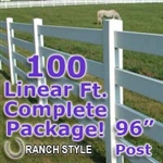 100 ft Complete Solid 4 Rail Ranch PVC Vinyl Fencing Package - Four Rail Fence