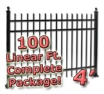 100 ft Complete Spear Top Residential Aluminum Fence 4' High Fencing Package