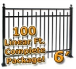 100 ft Complete Spear Smooth Top Residential Aluminum Fence 6' High Fencing Package