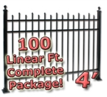 100 ft Complete Staggered Pickets Residential Aluminum Fence 4' High Fencing Package