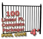 100 ft Complete Pool Code Residential Aluminum Fence 4' High Fencing Package