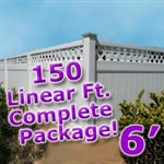 150 ft Complete Solid PVC Vinyl Privacy Fence 6' Wide Fencing Package w/ Accent Top