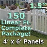 150 ft Complete Solid PVC Vinyl Open Top Scallop Picket Fencing Package - 4' x 6' Fence Panels w/ 1.5" Spacing