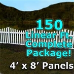 150 ft Complete Solid PVC Vinyl Open Top Scallop Picket Fencing Package - 4' x 8' Fence Panels w/ 3" Spacing