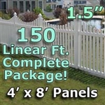 150 ft Complete Solid PVC Vinyl Open Top Scallop Picket Fencing Package - 4' x 8' Fence Panels w/ 1.5" Spacing