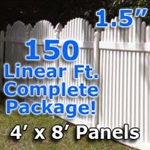 150 ft Complete Solid PVC Vinyl Open Top Arch Picket Fencing Package - 4' x 8' Fence Panels w/ 1.5" Spacing