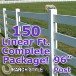 150 ft Complete Solid 4 Rail Ranch PVC Vinyl Fencing Package - Four Rail Fence