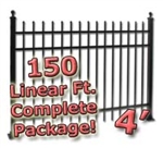 150 ft Complete Spear Top Residential Aluminum Fence 4' High Fencing Package