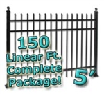 150 ft Complete Spear Top Residential Aluminum Fence 5' High Fencing Package