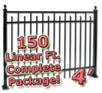 150 ft Complete Spear Smooth Top Residential Aluminum Fence 4' High Fencing Package