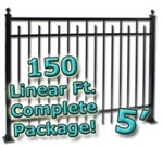 150 ft Complete Spear Smooth Top Residential Aluminum Fence 5' High Fencing Package