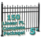 150 ft Complete Staggered Pickets Residential Aluminum Fence 5' High Fencing Package