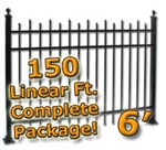 150 ft Complete Staggered Pickets Residential Aluminum Fence 6' High Fencing Package