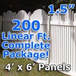 200 ft Complete Solid PVC Vinyl Open Top Arch Picket Fencing Package - 4' x 6' Fence Panels w/ 1.5" Spacing