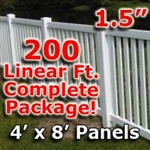 200 ft Complete Solid PVC Vinyl Closed Top Picket Fencing Package - 4' x 8' Fence Panels w/ 1.5" Spacing