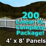 200 ft Complete Solid PVC Vinyl Open Top Scallop Picket Fencing Package - 4' x 8' Fence Panels w/ 3" Spacing