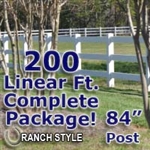 200 ft Complete Solid 3 Rail Ranch PVC Vinyl Fencing Package - Three Rail Fence
