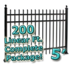 200 ft Complete Spear Top Residential Aluminum Fence 5' High Fencing Package