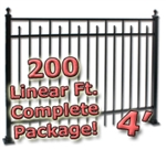 200 ft Complete Spear Smooth Top Residential Aluminum Fence 4' High Fencing Package