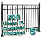 200 ft Complete Spear Smooth Top Residential Aluminum Fence 5' High Fencing Package