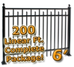 200 ft Complete Spear Smooth Top Residential Aluminum Fence 6' High Fencing Package