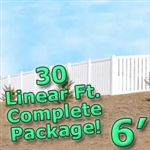 30 ft Complete Solid PVC Vinyl Semi-Privacy Fence 6' Wide Fencing Package