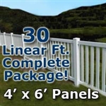 30 ft Complete Solid PVC Vinyl Closed Top Picket Fencing Package - 4' x 6' Fence Panels w/ 3" Spacing