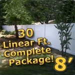 30 ft Complete Solid PVC Vinyl Privacy Fence 8' Wide Fencing Package