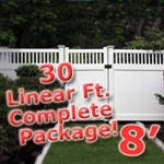 30 ft Complete Solid PVC Vinyl Privacy Fence 8' Wide Fencing Package w/ Accent Top