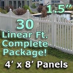 30 ft Complete Solid PVC Vinyl Open Top Scallop Picket Fencing Package - 4' x 8' Fence Panels w/ 1.5" Spacing