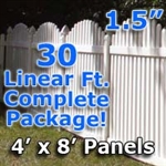 30 ft Complete Solid PVC Vinyl Open Top Arch Picket Fencing Package - 4' x 8' Fence Panels w/ 1.5" Spacing