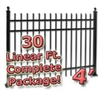 30 ft Complete Spear Top Residential Aluminum Fence 4' High Fencing Package